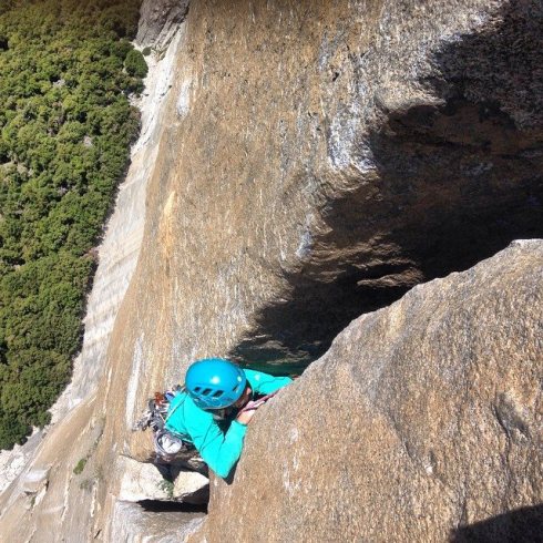 Following the offwidth master on the Monster. Christina Freschl photo. 